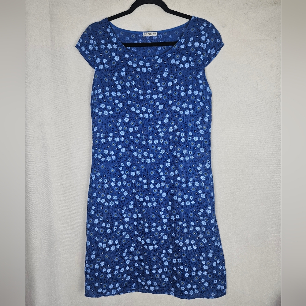 HD Diffusion 100% Linen Blue Floral Dress With Pockets Made In Italy Size Medium